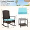 Costway 3 Piece Patio Rocking Set Wicker Rocking Chairs with 2-Tier Coffee Table Turquoise/Off White/Black